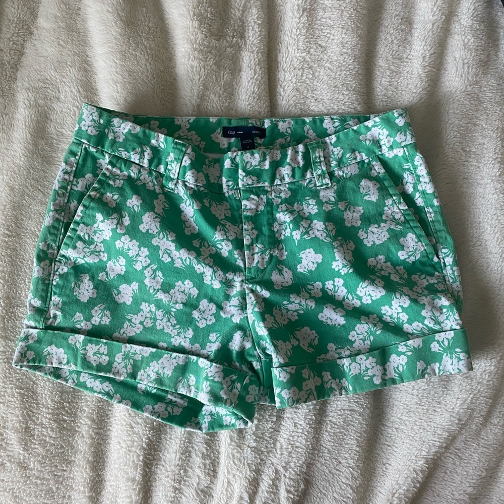 Gap Green Shorts with White Flowers